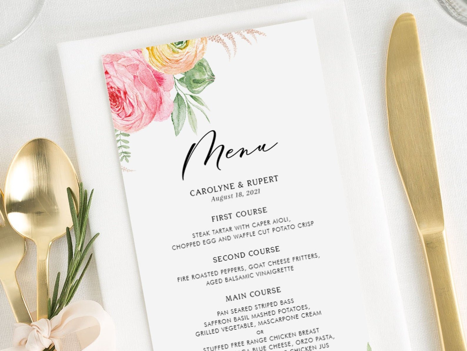 ranunculus wedding menu