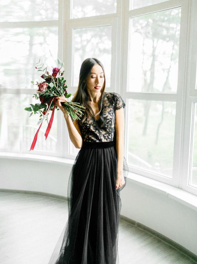 15 Chic Black Wedding Dresses for Bold Brides | Black Tulle Wedding Dress by Anna Skoblikova