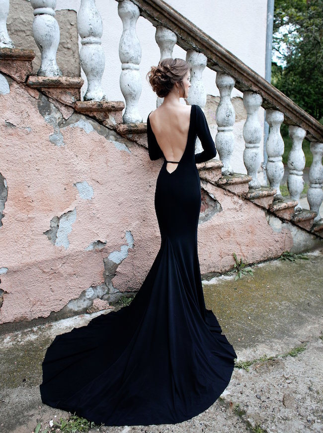 15 Chic Black Wedding Dresses for Bold Brides | Black Open Back Wedding Dress by Dress by DULIANYTSKA