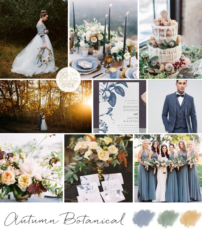Dusty Blue Autumn Botanical Wedding Inspiration Board | SouthBound Bride