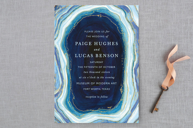 Blue agate wedding invitation